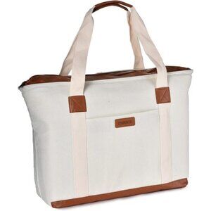 Insulated Grocery Bag with Zippered Top, Thermal Reusable Canvas for Groceries